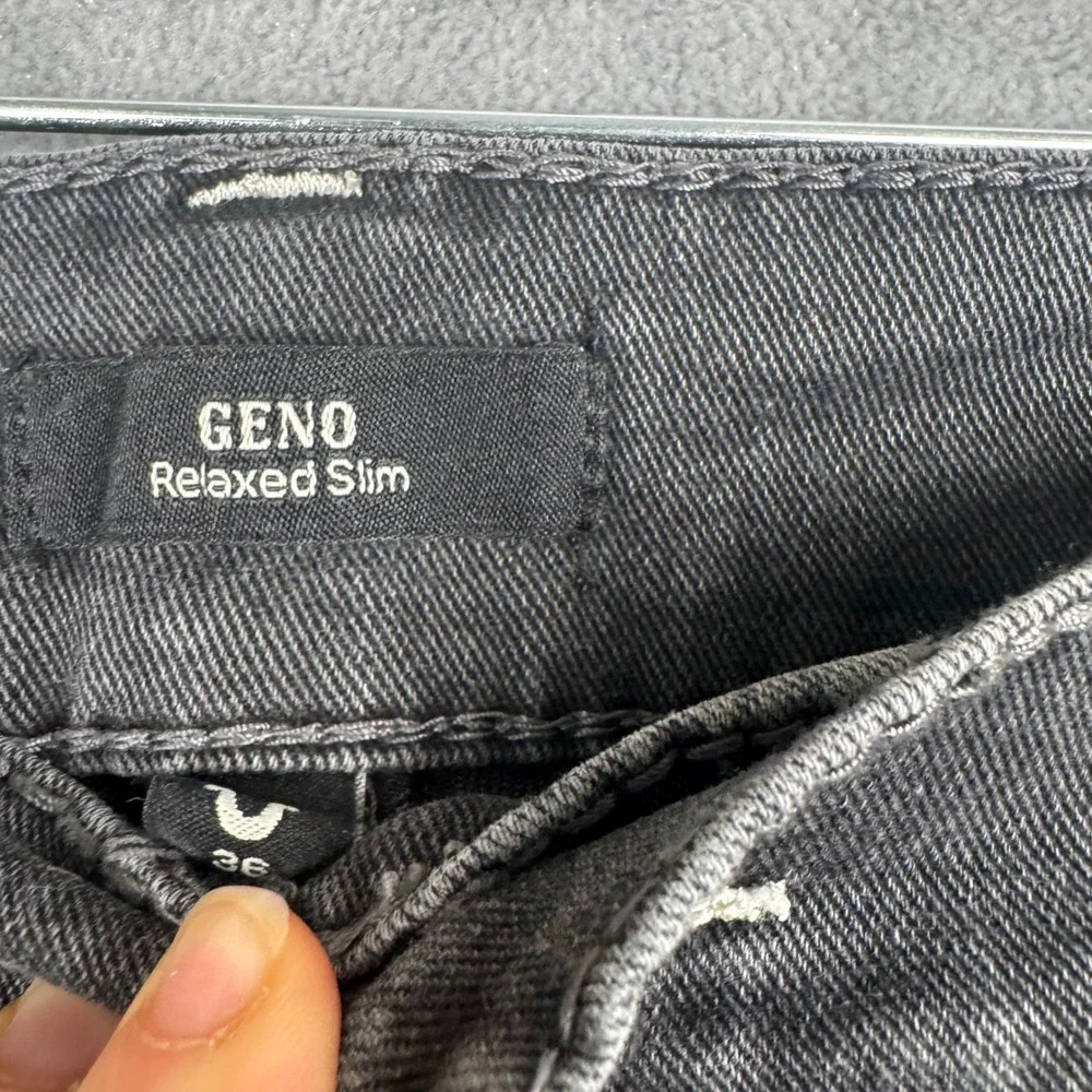 True Religion Geno Relaxed Slim Jeans Mens 36 Black Faded Denim Horseshoe Pocket